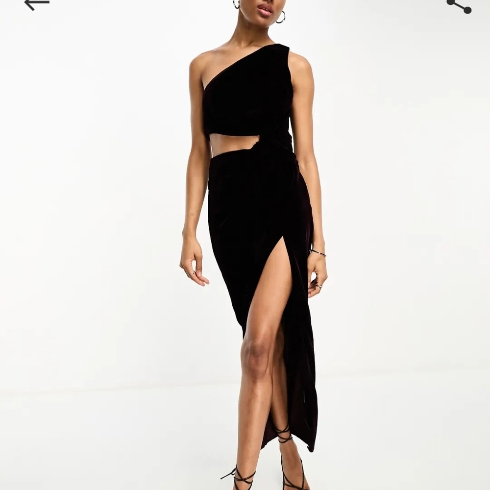 ASOS Eggplant Velvet One-Shoulder Cutout Maxi Dress with High Slit